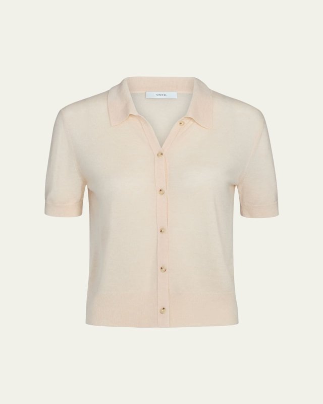 Short-Sleeve Button-Front Sweater